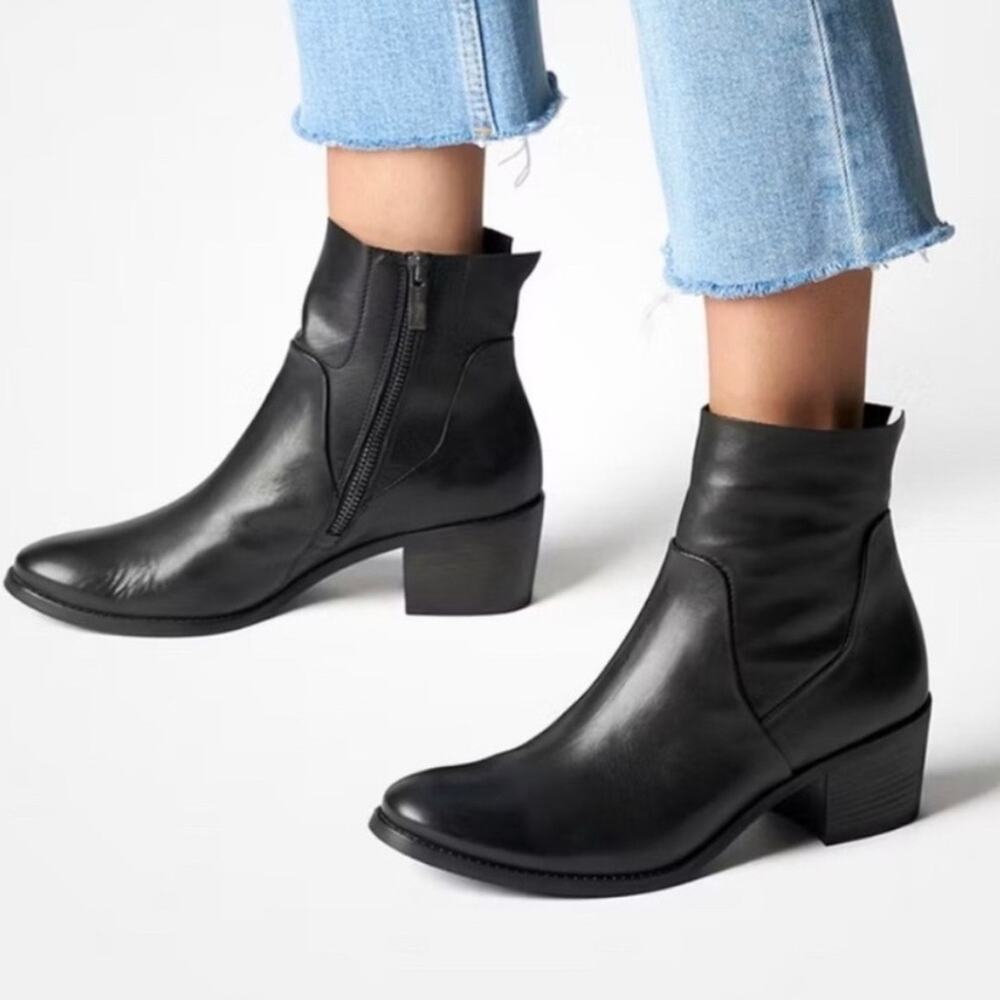 Paul Green Nelly Black Leather Ankle Boots Sz UK7/US9.5